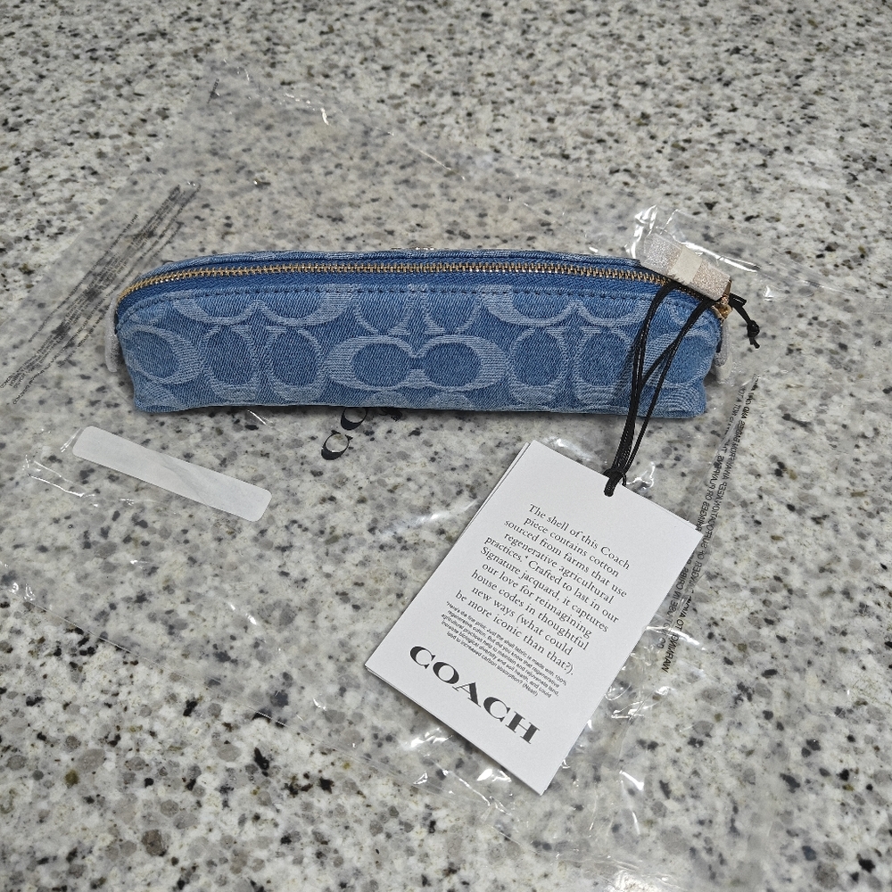 Coach Pencil Case In Signature Denim (Blue) - Picture 3 of 5